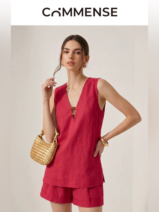 Commense Tops - Commense Red Sleeveless V-Neck sleeveless top and elastic waist shorts